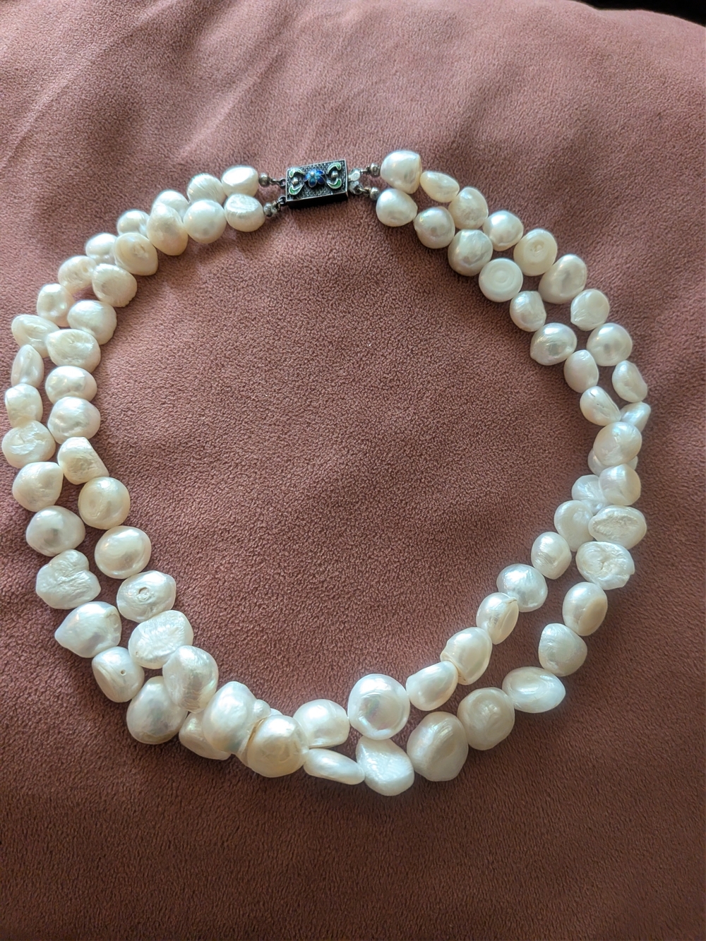 Freshwater Baroque Pearl Double-Strand Necklace sterling Silver 925 Floral Clasp
